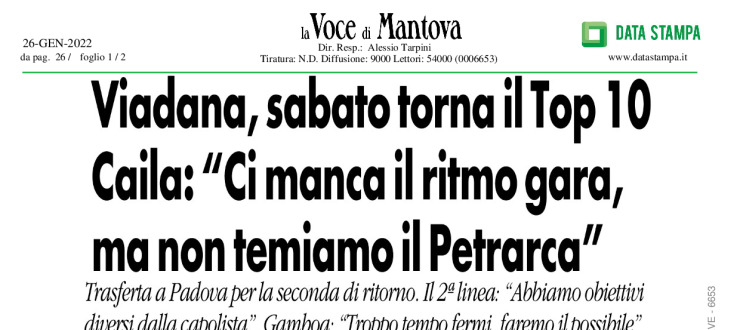 Viadana, sabato torna il Top 10. Caila: "Ci manca il ritmo gara, ma non temiamo il Petrarca"