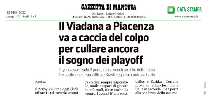 Il Viadana a Piacenza va a caccia del colpo per cullare ancora il sogno playoff