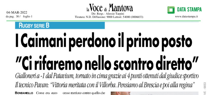 I Caimani perdono il primo posto "Ci rifaremo nello scontro diretto"