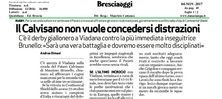 Il Calvisano non vuole concedersi distrazioni