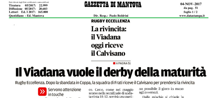 Il Viadana vuole il derby della maturità