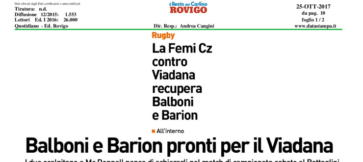 Balboni e Barion pronti per il Viadana