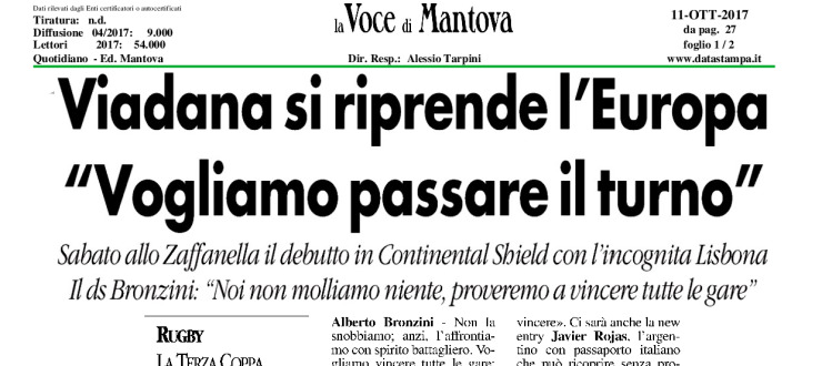 Viadana si riprende l'Europa. "Vogliamo passare il turno"