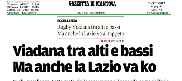 Viadana tra alti e bassi. Ma anche la Lazio va ko