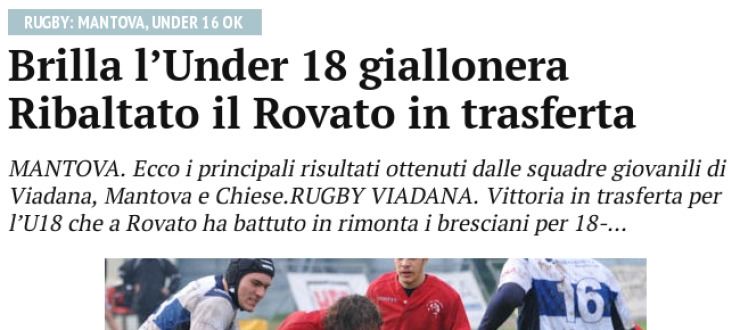 Brilla l'Under 18 giallonera. Ribaltato il Rovato in trasferta