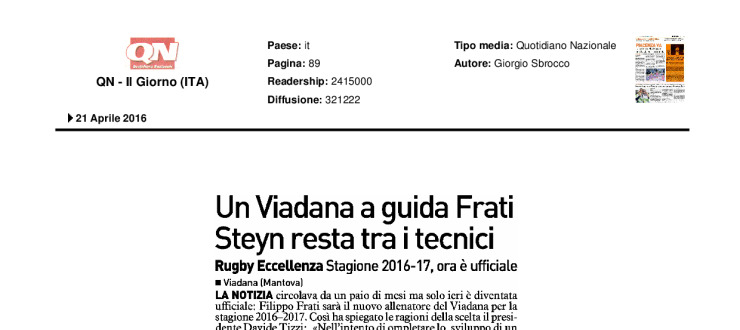 Un Viadana a guida Frati. Steyn resta tra i tecnici