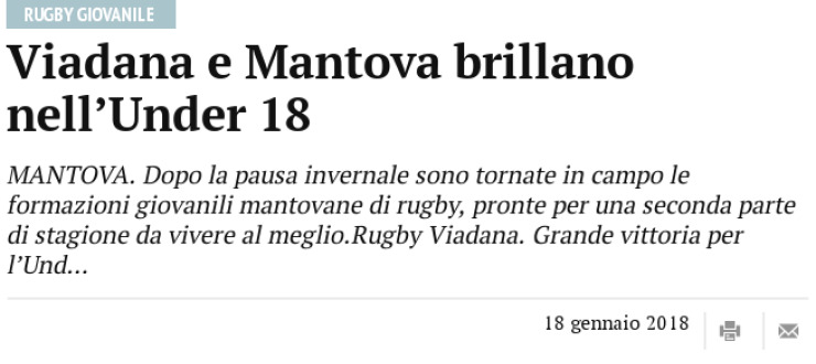 Viadana e Mantova brillano nell'Under 18