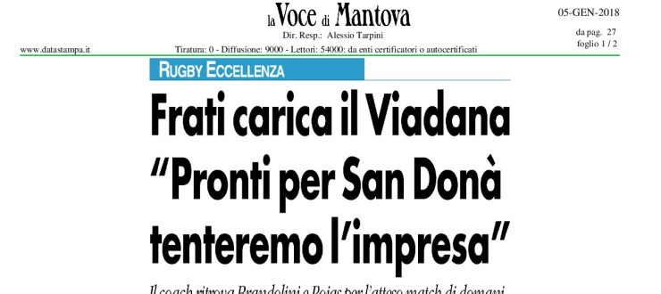 Frati carica il Viadana: "Pronti per San Donà tenteremo l'impresa"