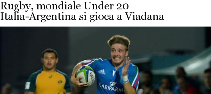 Rugby, mondiale Under 20 Italia-Argentina si gioca a Viadana