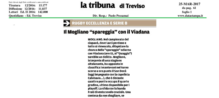 Il Mogliano "spareggia" con Viadana