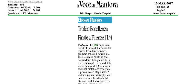 Trofeo Eccellenza. Finale a Firenze l'1/4