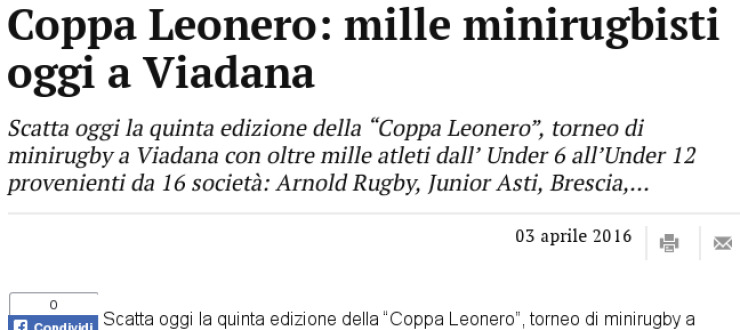 Coppa Leonero: mille minirugbisti oggi a Viadana