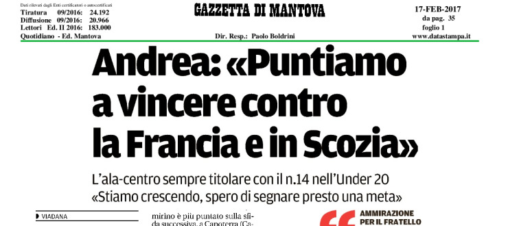 Andrea: "Puntiamo a vincere contro la Francia e in Scozia"