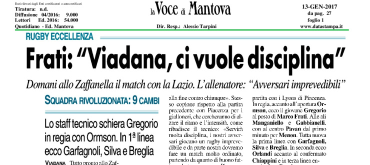 Frati: "Viadana, ci vuole disciplina"