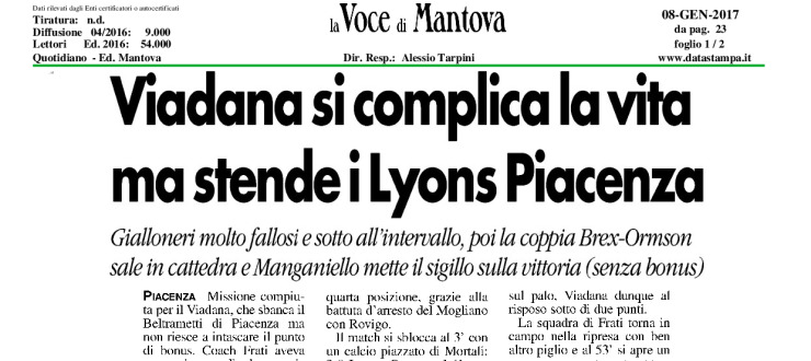 Viadana si complica la vita ma stende i Lyons Piacenza