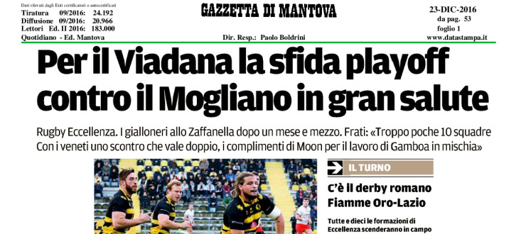 Per il Viadana la sfida playoff contro il Mogliano in gran salute