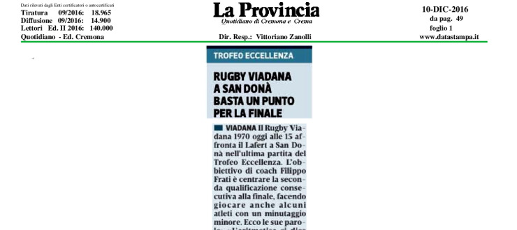 Rugby Viadana a San Donà basta un punto per la finale