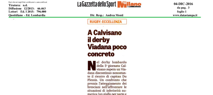 A Calvisano il derby. Viadana poco concreto