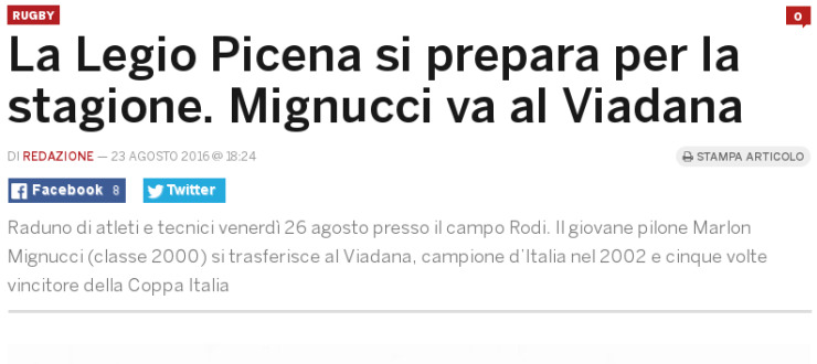 La Legio Picena si prepara per la stagione. Mignucci va al Viadana