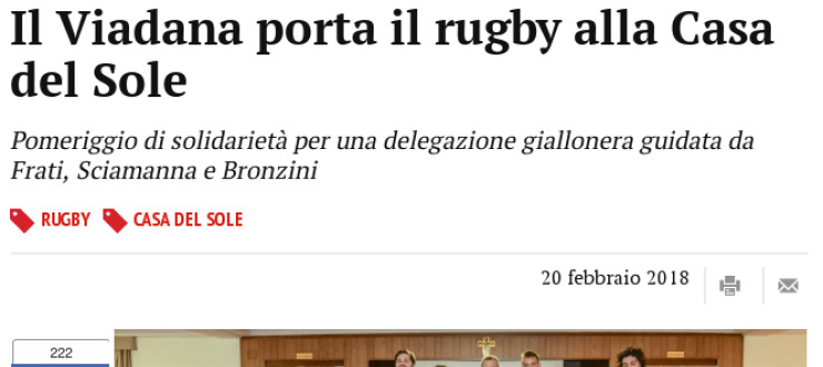 Il Viadana porta il rugby alla Casa del Sole