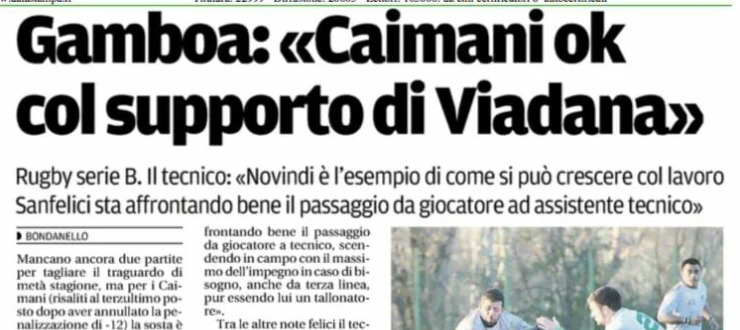 Gamboa: «Caimani ok col supporto di Viadana»