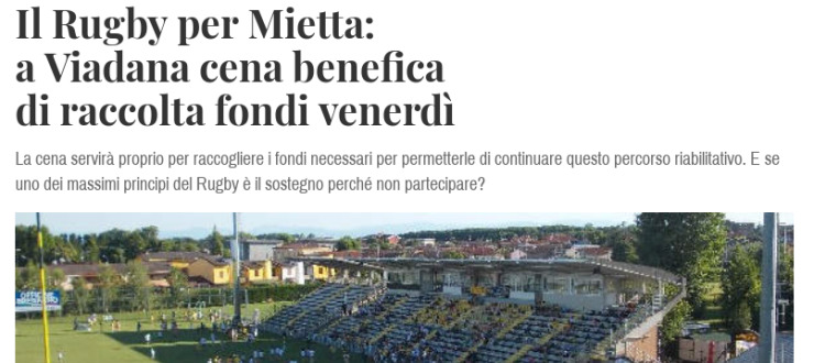 Il Rugby per Mietta: a Viadana cena benefica di raccolta fondi venerdì