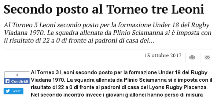 Secondo posto al Torneo tre Leoni