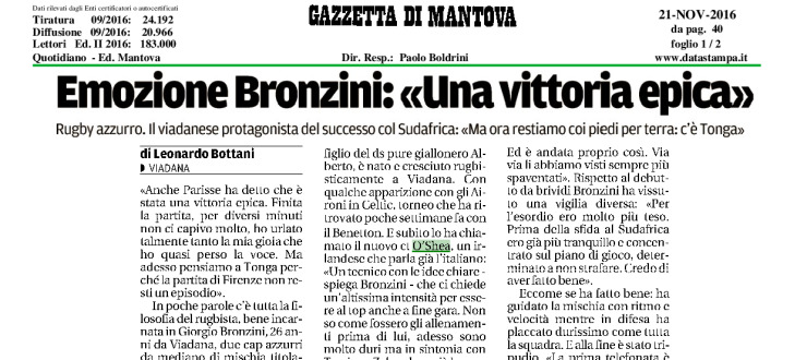 Emozione Bronzini: "Una vittoria epica"