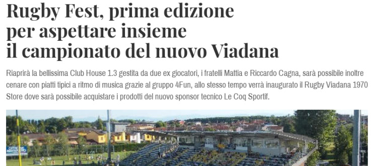 Rugby Fest, prima edizione per aspettare insieme il campionato del nuovo Viadana