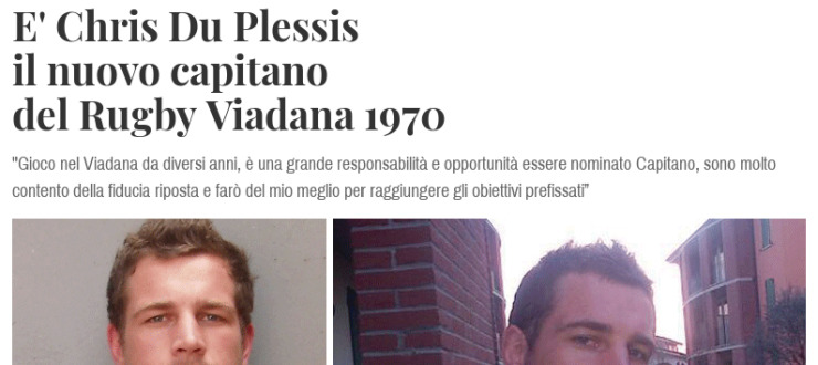 E' Chris Du Plessis il nuovo capitano del Rugby Viadana 1970