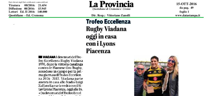 Trofeo Eccellenza. Rugby Viadana oggi in casa con i Lyons Piacenza