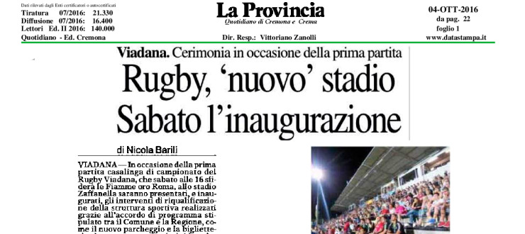 Rugby, 'nuovo' stadio. Sabato l'inaugurazione