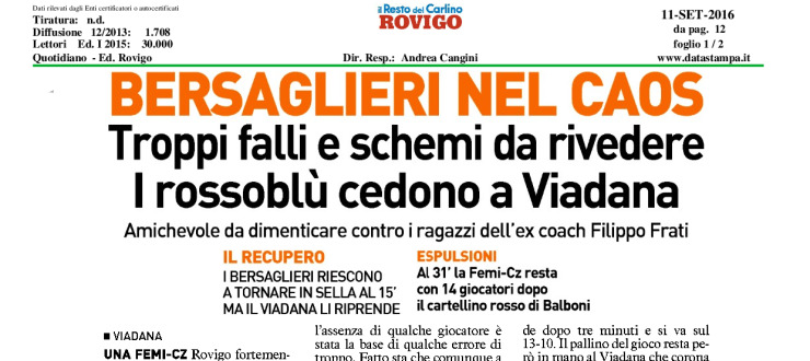 Bresaglieri nel caos. Troppi falli e schemi da rivedere. I rossoblù cedono a Viadana