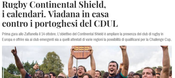 Rugby Continental Shield, i calendari. Viadana in casa contro i portoghesi del CDUL