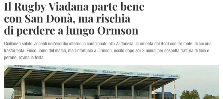 Il Rugby Viadana parte bene con San Donà, ma rischia di perdere a lungo Ormson