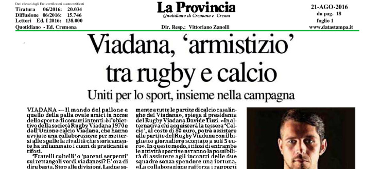 Viadana, 'armistizio' tra rugby e calcio