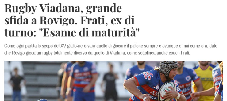 Rugby Viadana, grande sfida a Rovigo. Frati, ex di turno: "Esame di maturità"