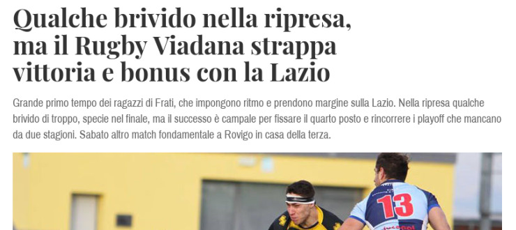 Qualche brivido nella ripresa, ma il Rugby Viadana strappa vittoria e bonus con la Lazio