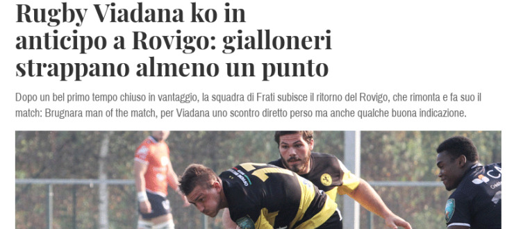 Rugby Viadana ko in anticipo a Rovigo: gialloneri strappano almeno un punto