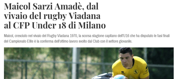 Maicol Sarzi Amadè, dal vivaio del rugby Viadana al CFP Under 18 di Milano