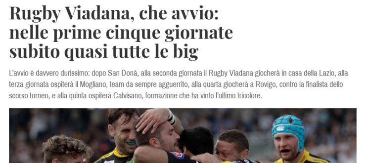 Rugby Viadana, che avvio: nelle prime cinque giornate subito quasi tutte le big