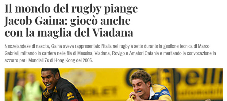 Il mondo del rugby piange Jacob Gaina: giocò anche con la maglia del Viadana