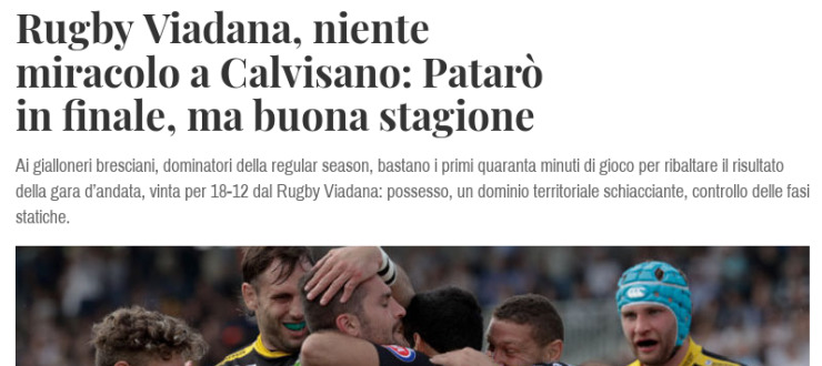 Rugby Viadana, niente miracolo a Calvisano: Patarò in finale, ma buona stagione