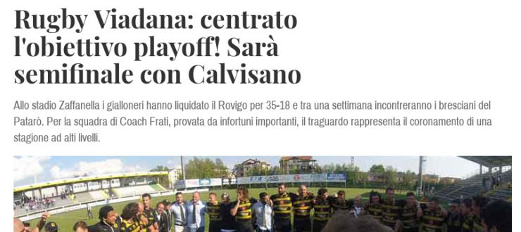 Rugby Viadana: centrato l'obiettivo playoff! Sarà semifinale con Calvisano