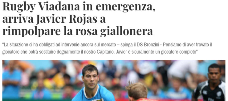 Rugby Viadana in emergenza, arriva Javier Rojas a rimpolpare la rosa giallonera