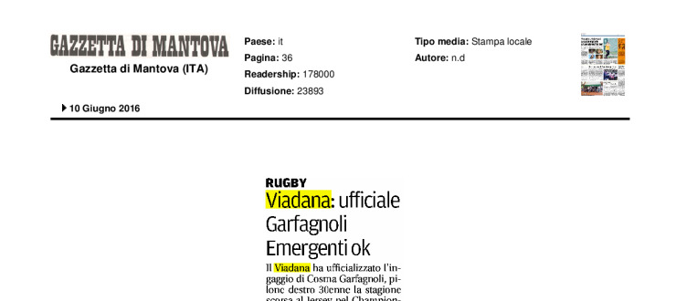 Viadana: ufficiale Garfagnoli