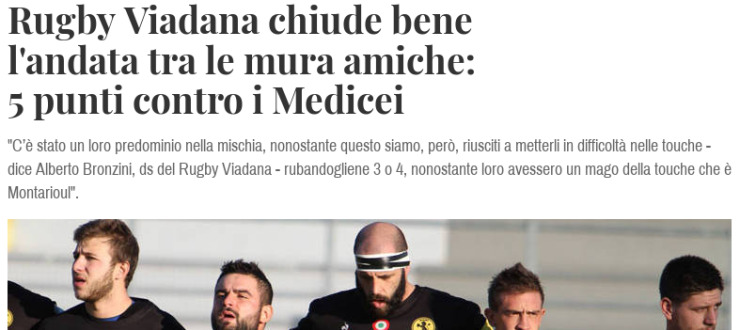 Rugby Viadana chiude bene l'andata tra le mura amiche: 5 punti contro i Medicei