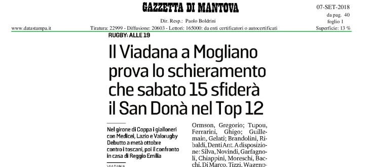Il Viadana a Mogliano prova lo schieramento che sabato 15 sfiderà il San Donà nel Top12