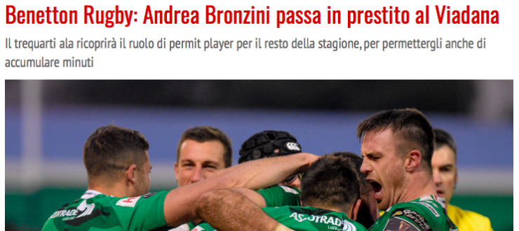 Benetton Rugby: Andrea Bronzini passa in prestito al Viadana