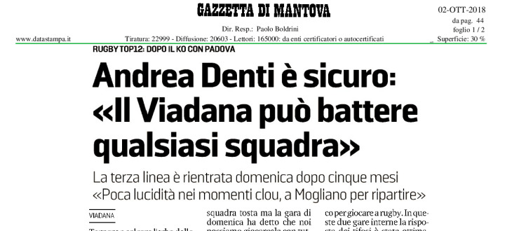 Andrea Denti è sicuro: «Il Viadana può battere qualsiasi squadra»